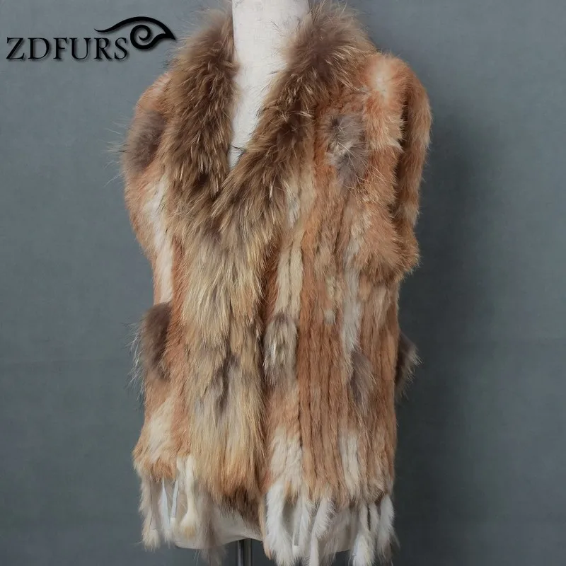 2020 FXFURS fashion natural real rabbit fur vest with raccoon fur collar waistcoat/jackets rex rabbit knitted  winter for women