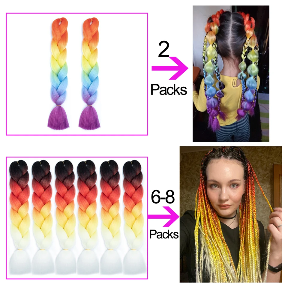 Jumbo Braids with Synthetic Hair Extensions 24Inch 100G Wholesale Single Ombre Color Glowing Hair Extension Braids Kanekalon Hai