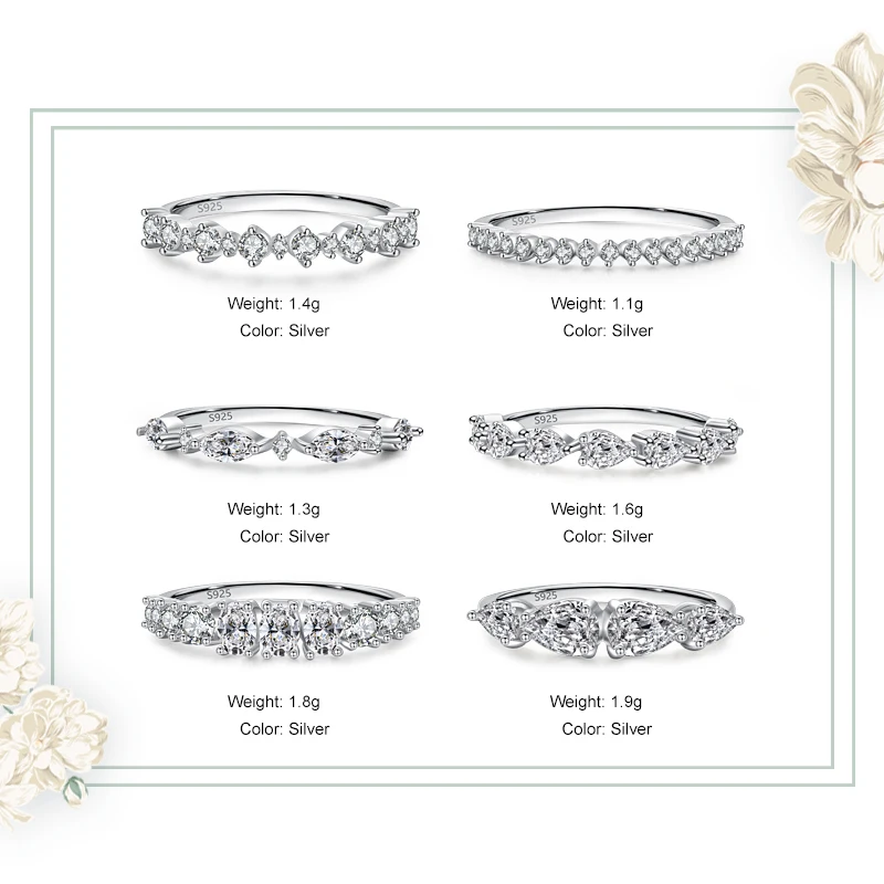 Ailmay 2021 Real 925 Sterling Silver Simple Dazzling CZ Charm Stackable Finger Rings For Women Girls Wedding Engagement Jewelry