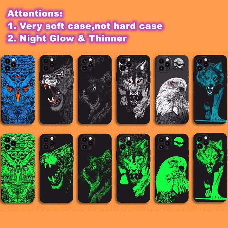 Cute Owl TPU Coque For iPhone 12 11 Pro Max 8 7 Plus XR Xs SE 2020 X 12 Mini Xs Max Lovely Animal Glow Luminous Phone Case Funda