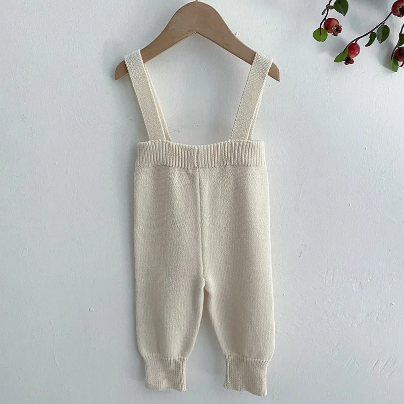 New 2021 Baby Boys Girls Overalls Pants Spring Children Kids Casual Pants Baby Boys Girls Clothing Pure Color Knit Braces Pants