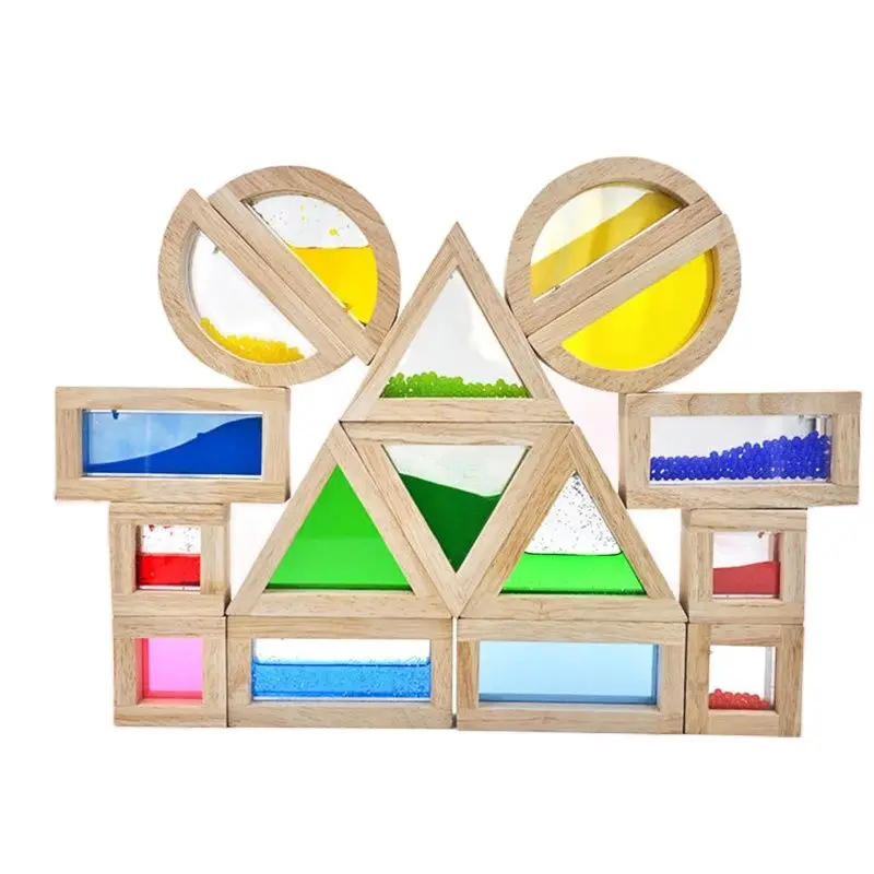 16PCS Children's toy Creative Acrylic Rainbow Educational Tower Pile of Building Block Wooden learning Assemblage Geometric gift