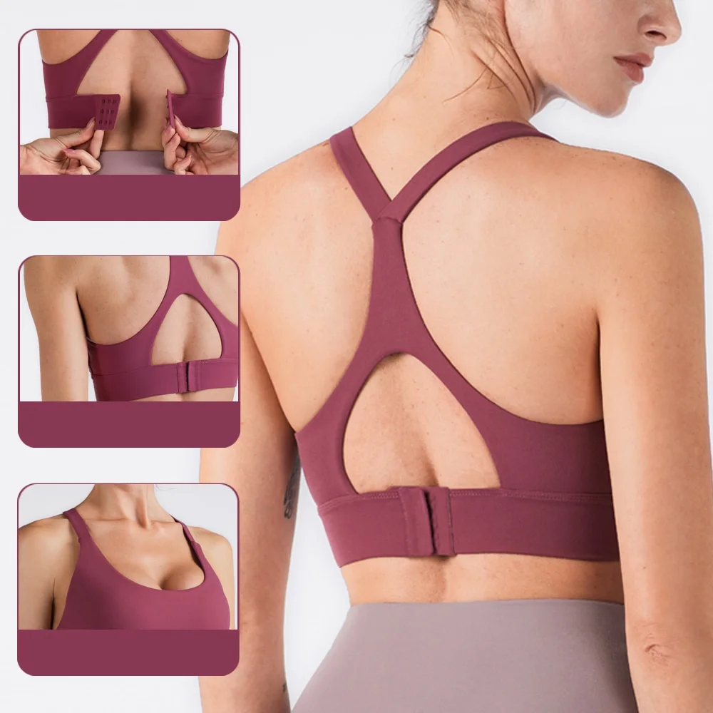 Solid Color Fitness Sports Bra Sexy Hollow Back For Women Gym Cross Beauty Back Buckle Run Crop Top Push Up Brassiere Crz Yoga