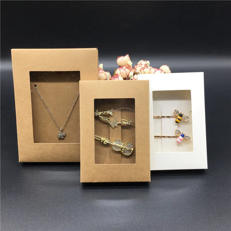 24pcs Clear Pvc Window Displays Boxes +24pcs Hairpin cards/Necklace cards Fashion Jewelry Set Gifts Packaging Boxes Multi-size