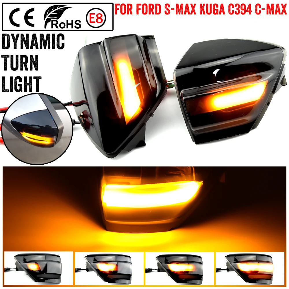 2X LED Dynamic Turn Signal Light Side Mirror Sequential Blinker Indicator Lamp For Ford S-Max 07-14 Kuga C394 08-12 C-Max 11-19