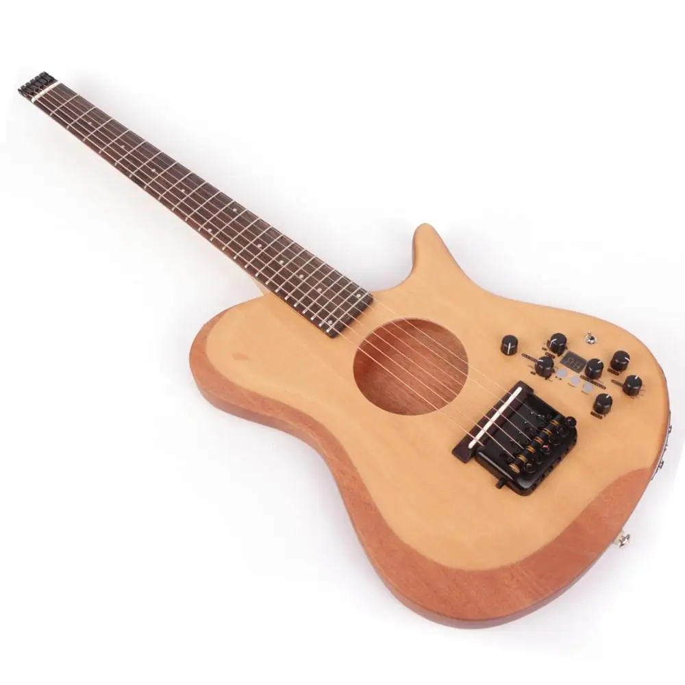 

Headless electric acoustic silent left right hand guitar travel mini portable built in effect