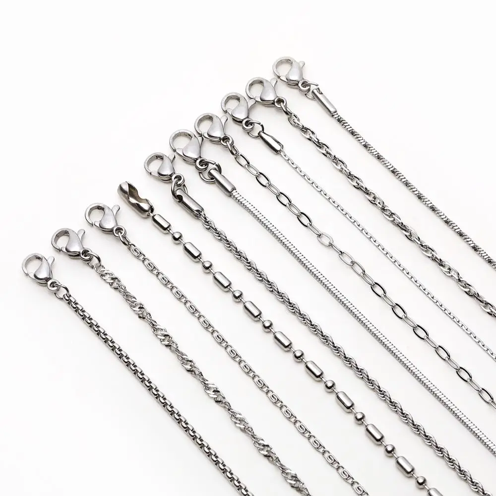 

5PCS Snake Cocoon Curb Link Flat Box Wheat Chains Stainless Steel Women Men Necklace 20'' 24'' Choker Jewelry 22883