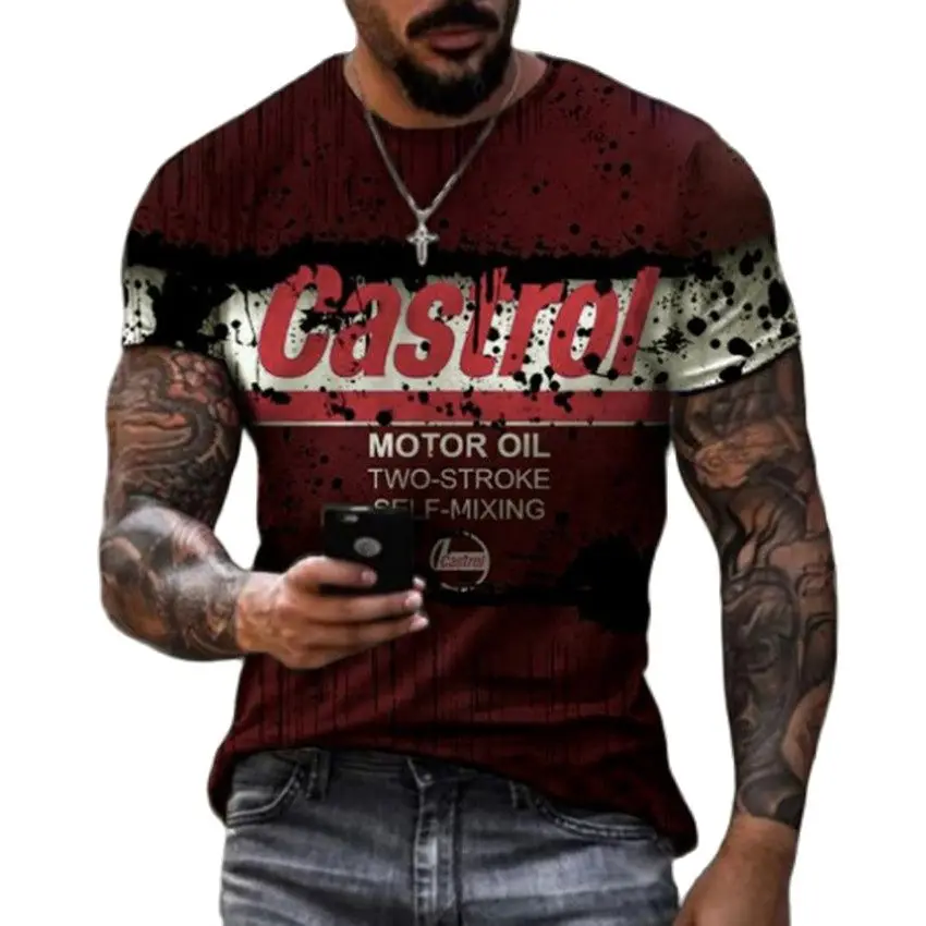 2023 Summer TEXACO Retro Style Casual 3d T-Shirt Street Fashion Men Monogram Printed Short-Sleeved Loose Oversized T-Shirt