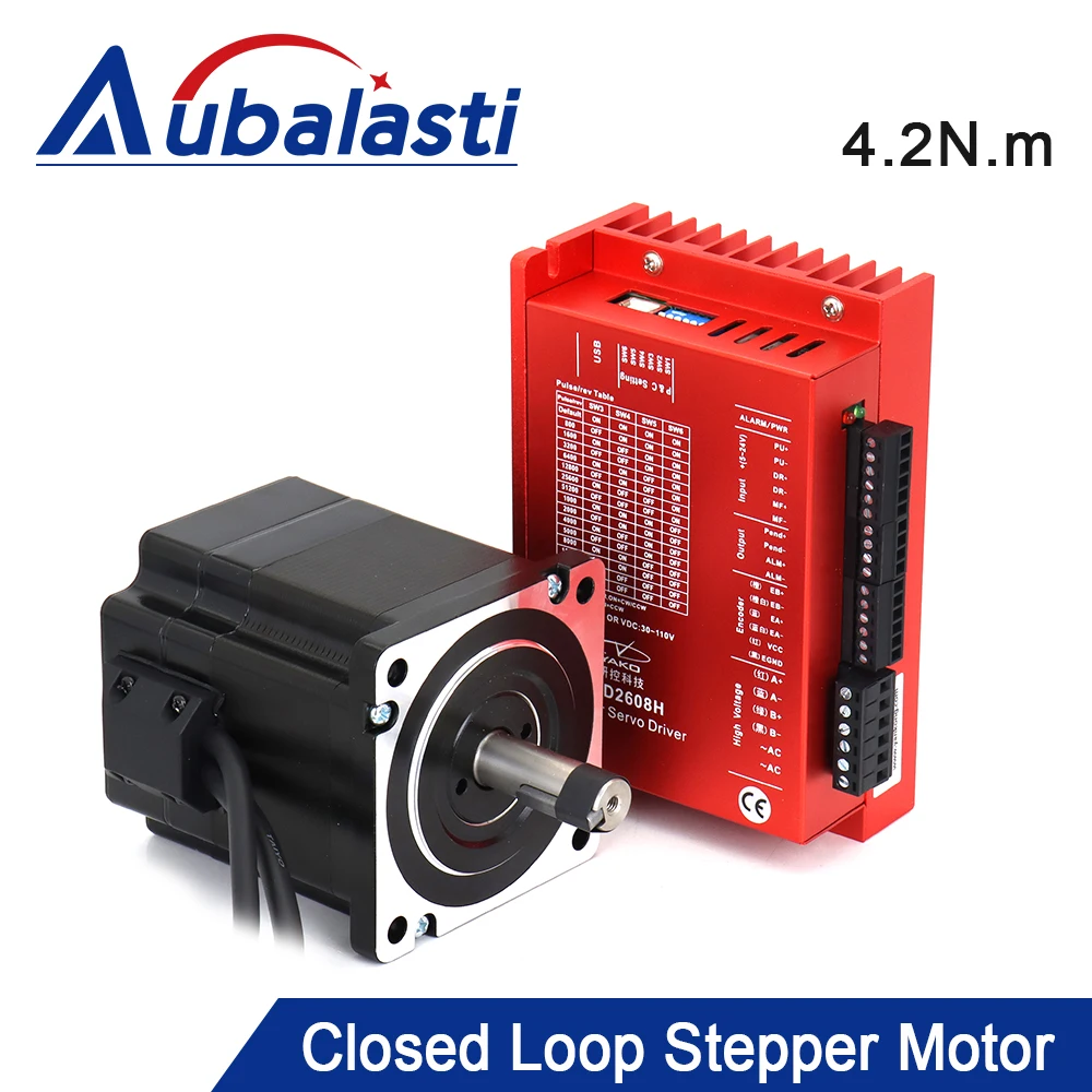 Aubalasti YAKO 2Phase Nema34 4.2N.m Closed Loop Stepper Motor Driver Kits Shaft Dia.14mm 6A with 3M Cable YK286EC80A1+ESD2608H
