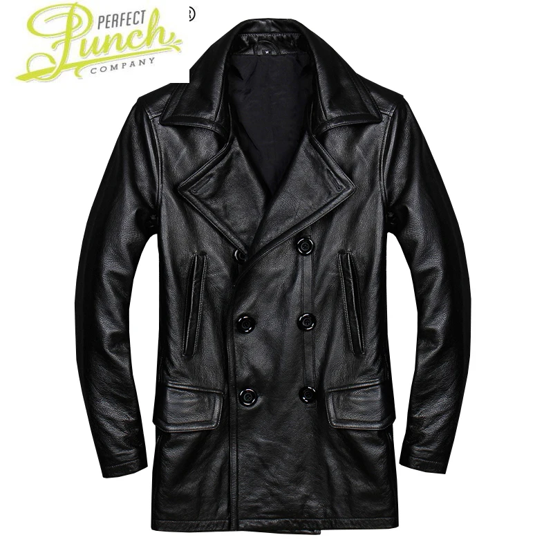 

Leather Men's Jacket Double-breasted Genuine Leather Jacket Men Plus Size Windbreaker Korean Veste Cuir Homme KJ1231