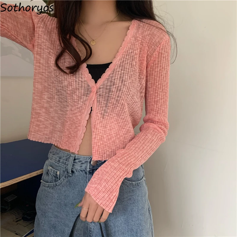 

Women Cardigans Solid V-neck Single Breasted Gentle French Style Retro Cropped Tops Streetwear Fairy Teens Elegant Knitted Cozy