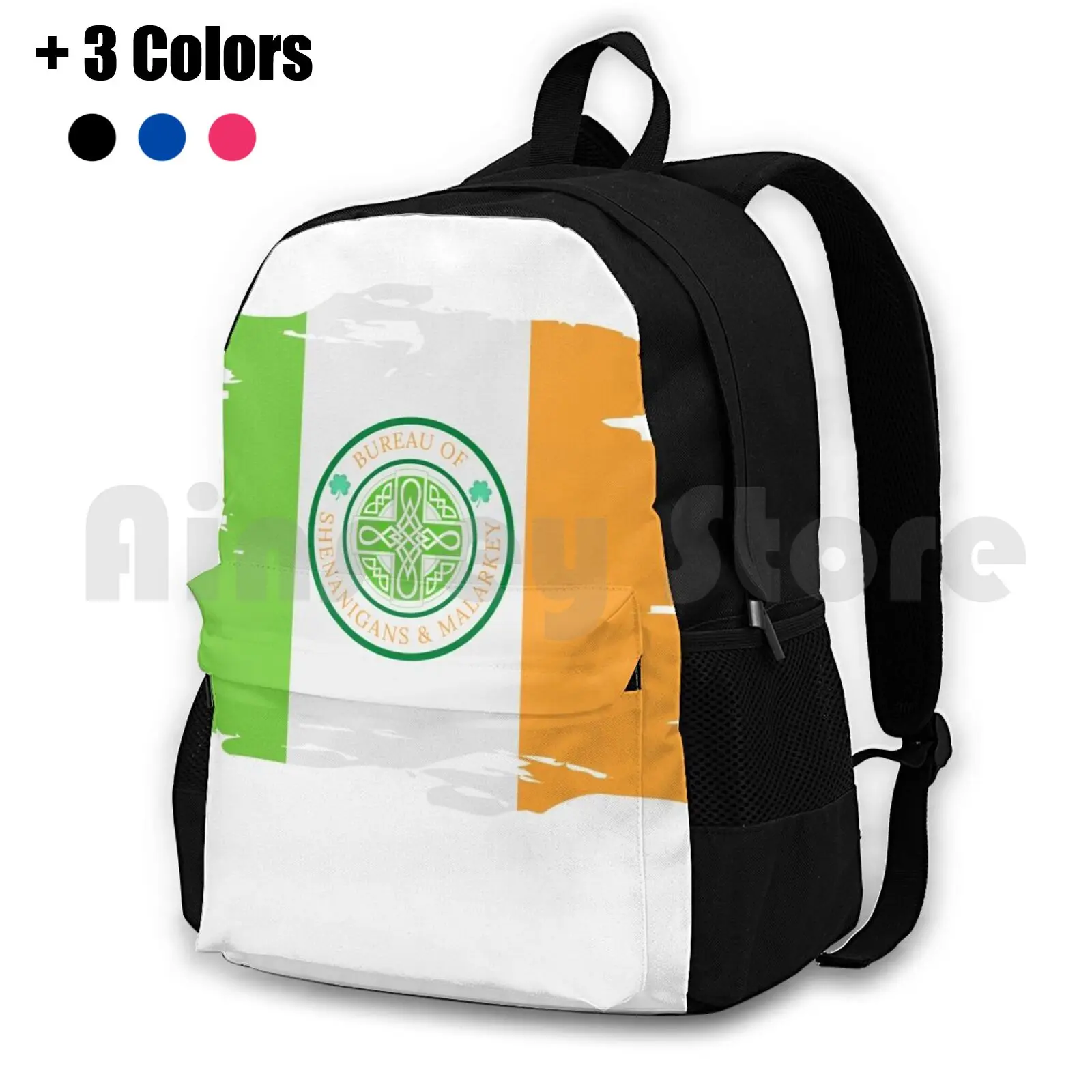 Bureau Of Shenanigans & Malarkey Outdoor Hiking Backpack Waterproof Camping Travel Irish Flag Shenanigans Malarkey Fun Bureau