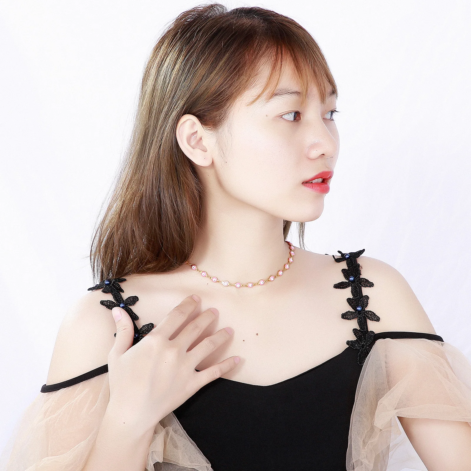 Stainless Steel Eye Bead Necklace Colorful Star Chain Women Charm Necklace Turkish Chains Jewelry