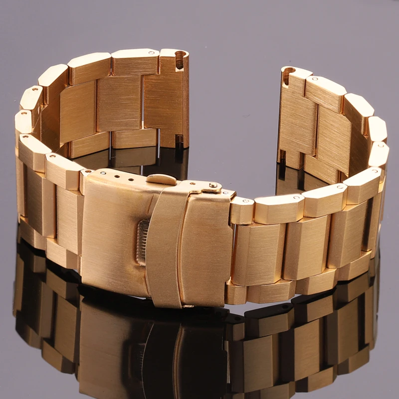 Stainless Steel Watch Band Link Bracelet Style 18mm 20 22 24mm Available in Silver Rose Gold Black Unisex Metal Watchband