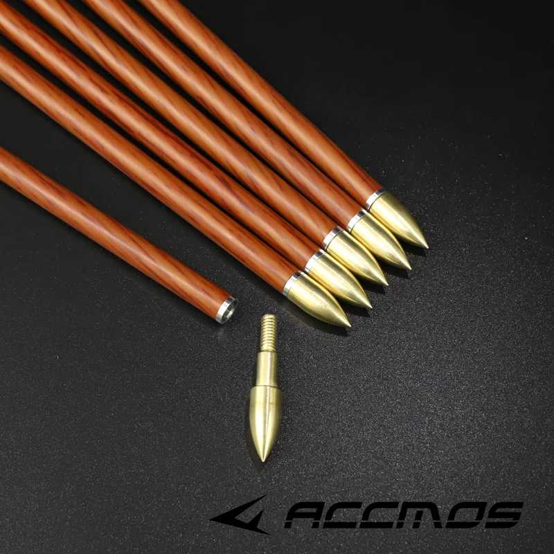 6/12pcs 32 inch Wood Skin Pure Carbon Arrows Spine 400 450 500 600 With 5\