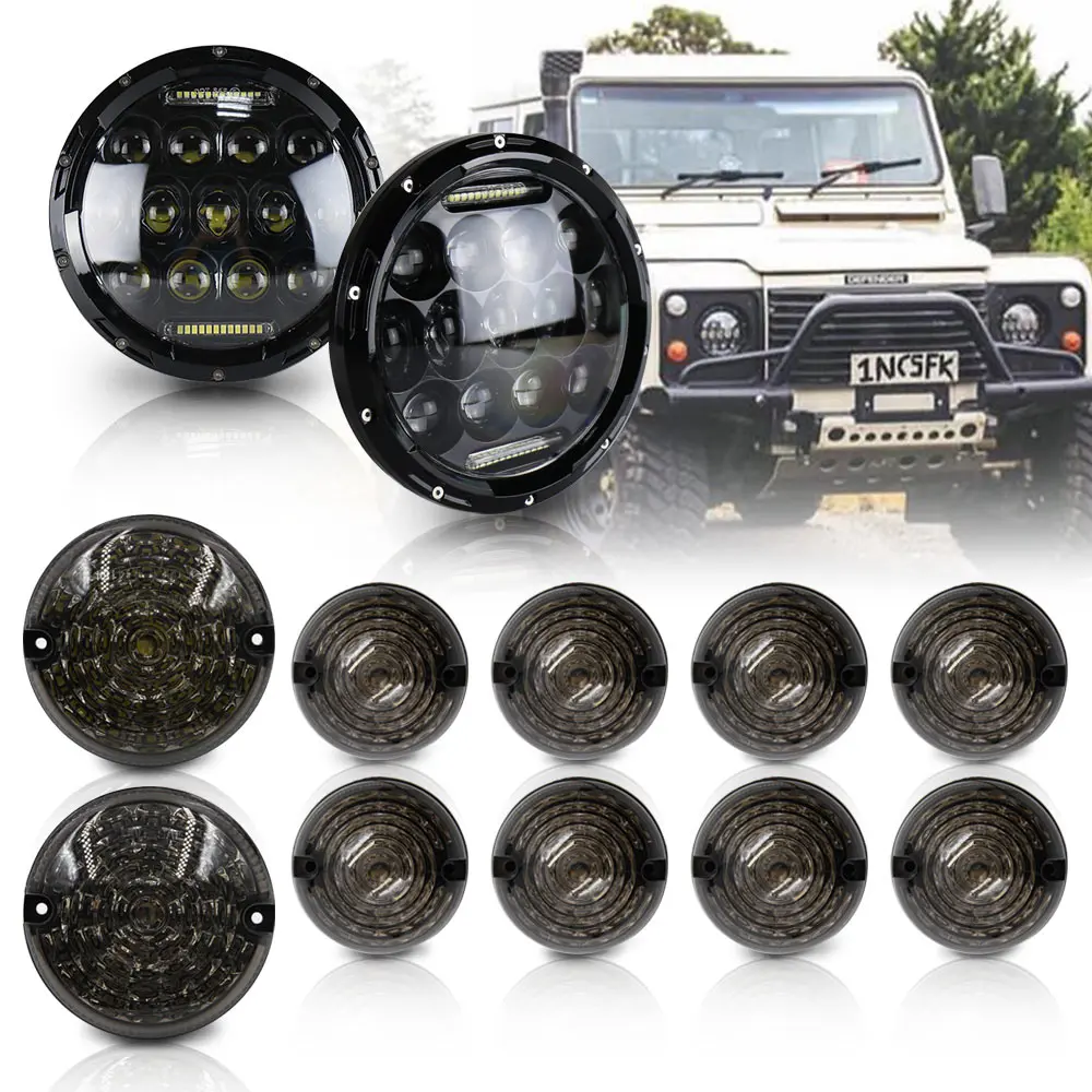 

For Land Rover Defender 90 110 Complete Upgrade Led 7 Inch Headlight Indicator Rear Tail Lamp Fog Reverse Front Side Light