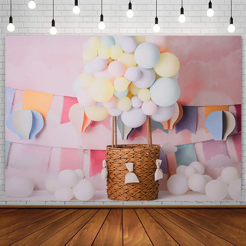 

Avezano Princess Backdrops Pink Hot Air Balloon Newborn Birthday Cake Smash Backgrounds for Photography Photo Studio Photozone