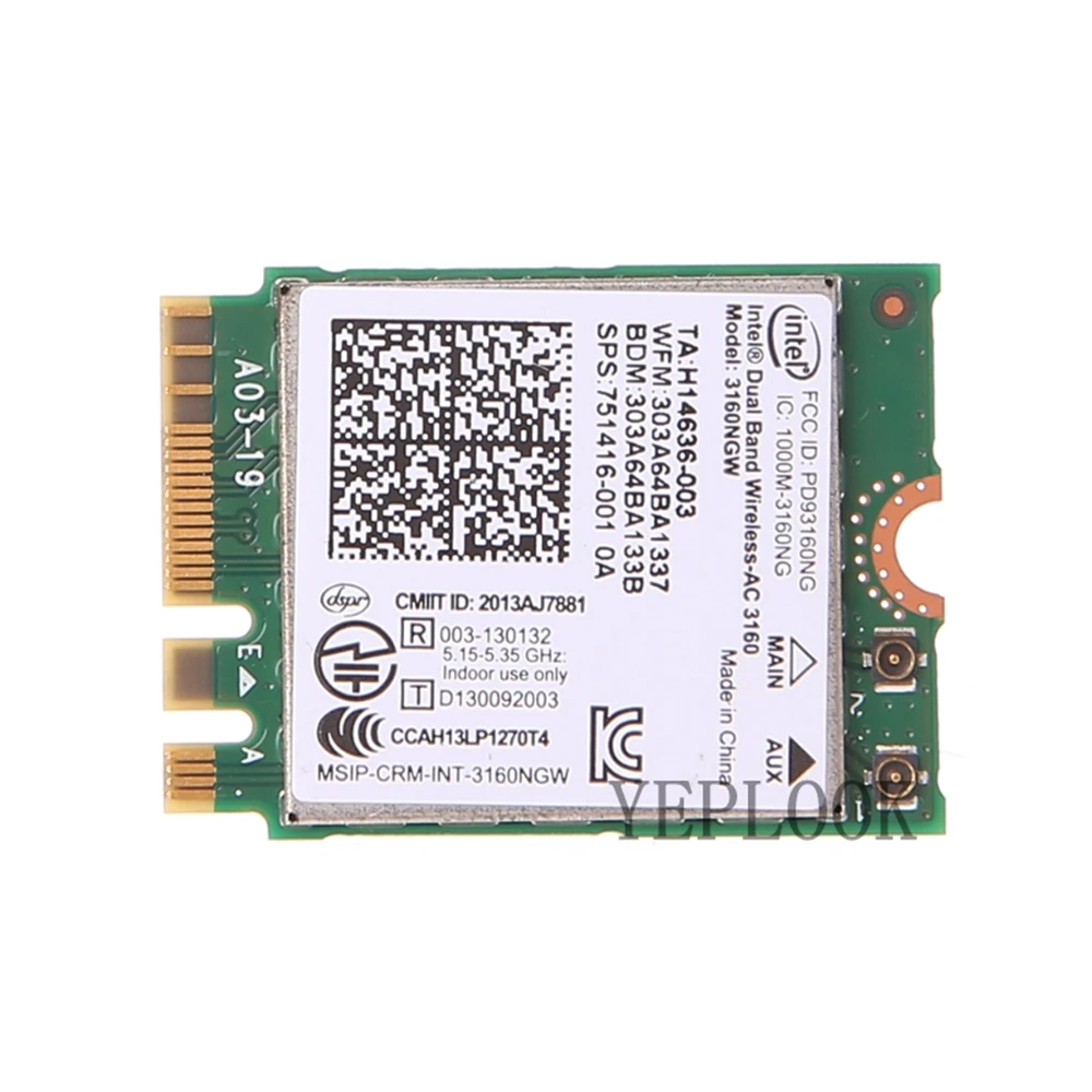 Placa de rede sem fio Intel, Cartão Wi-Fi, AC3160, 3160AC, 3160NGW, Dual Band, 2.4G, 5Ghz, 433Mbps, 802.11AC, Wi-Fi, Bluetooth 4.0, M.2 NGFF