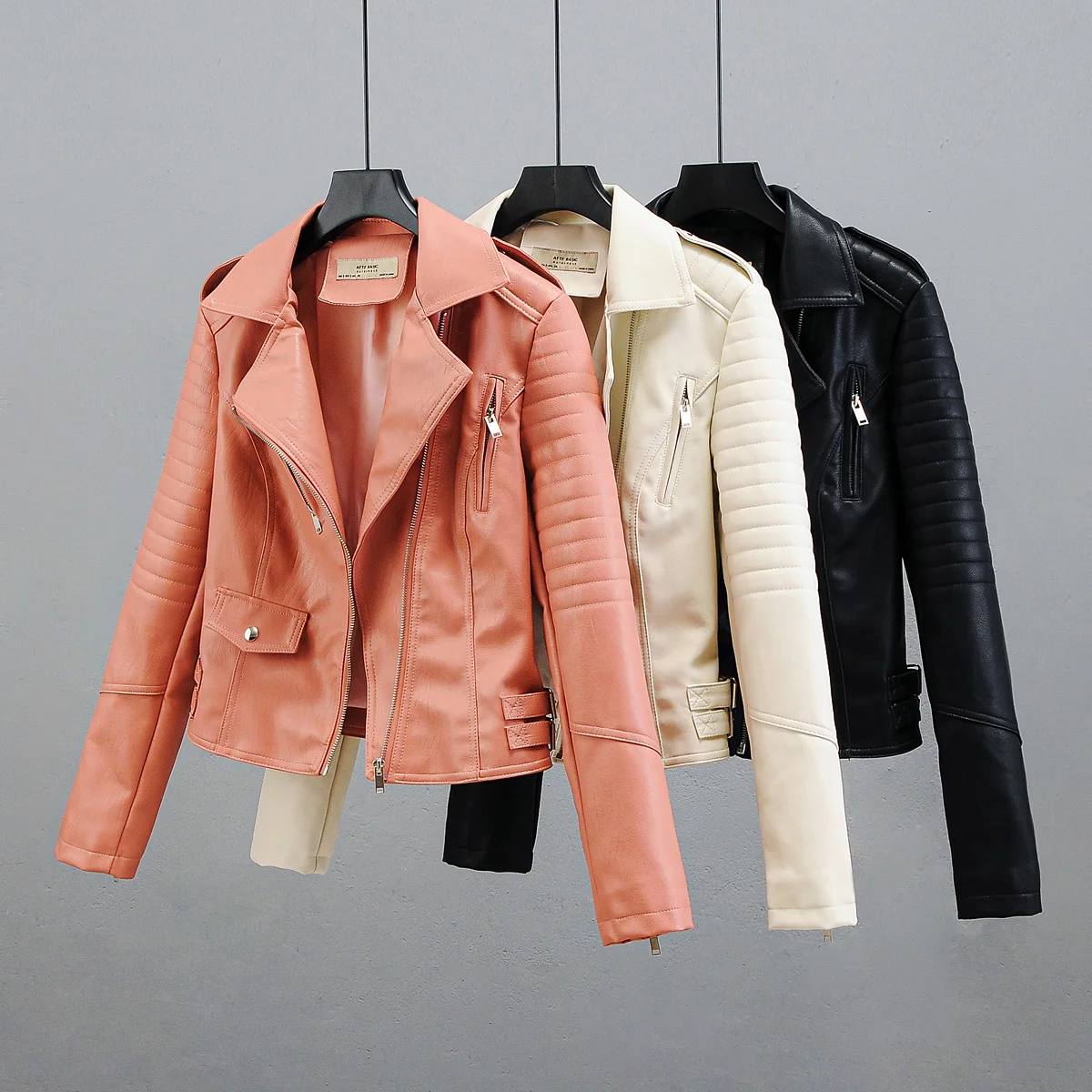 Nice Hot Vogue Women Spring Autumn Soft Faux Leather Jackets Lady Motorcyle Zippers Biker Pink Coats Black Outerwear Hot Sale