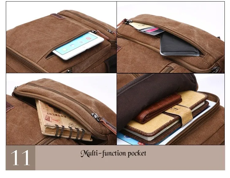 Vintage Canvas Rucksack für Herren, große Kapazität, Reise-Umhängetasche, hochwertige modische Studententasche, Herren-Notebook-Laptop-Rucksack – Detail 37
