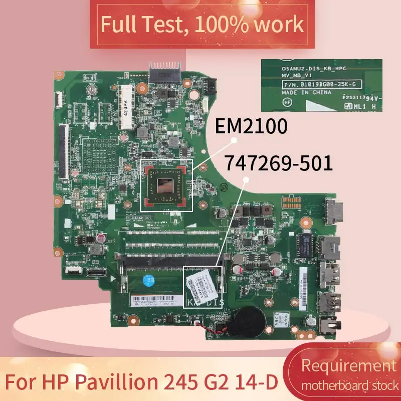 Imagem -02 - Placa-mãe para Notebook hp Pavillion 245 g2 14-d 010195l00 747269501 Em2100 Ddr3 Teste Completo 100