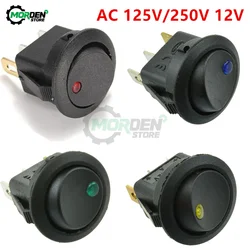 4Pcs AC 125V 250V DC 12V Toggle Switch 3Pin Cat Eye Switch Round LED Light Rocker Push Button Switch ON-OFF for Car Van Dash