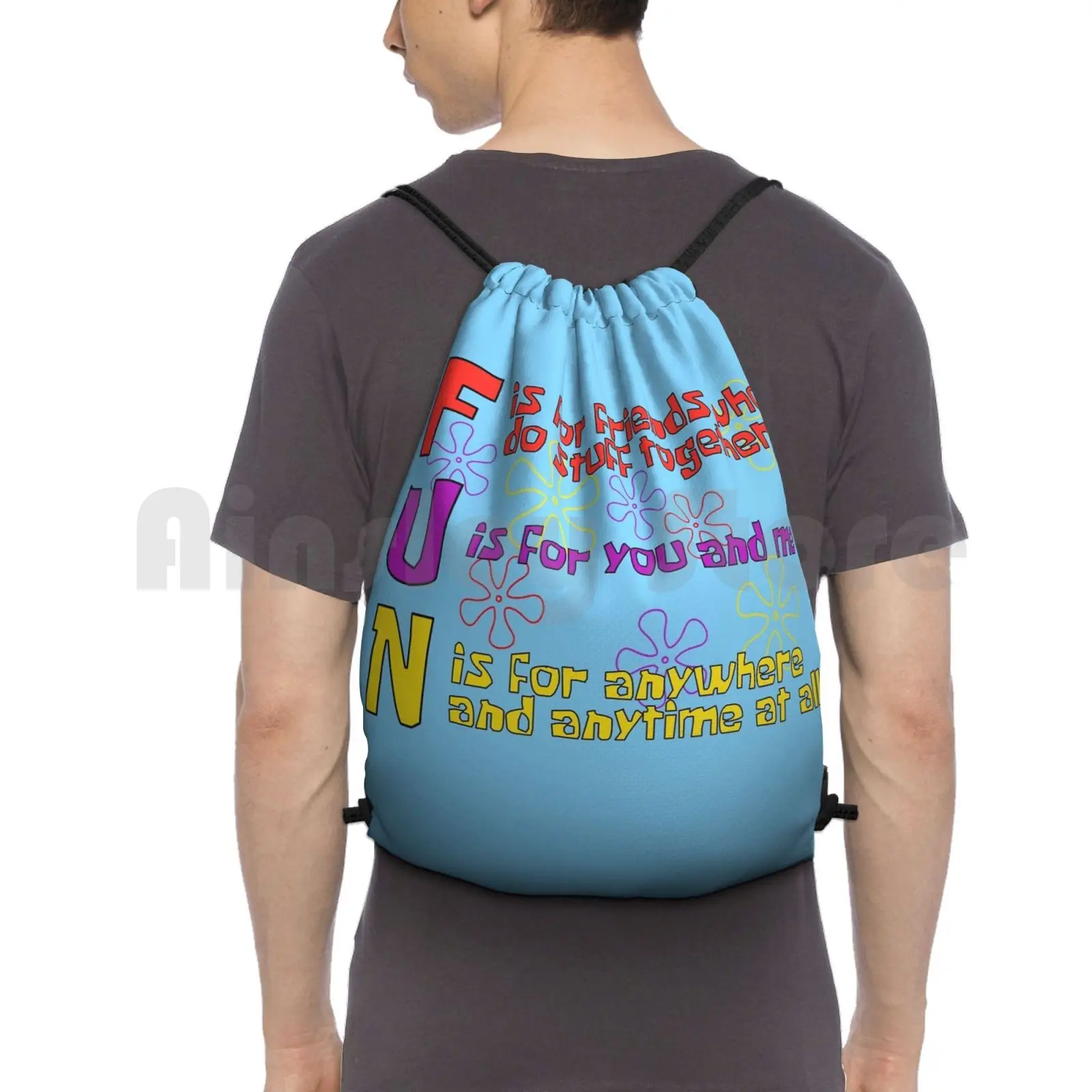 

F.u.n Song ( Version ) Backpack Drawstring Bag Riding Climbing Gym Squidward Mr Krabs Plankton Sandy Cartoons