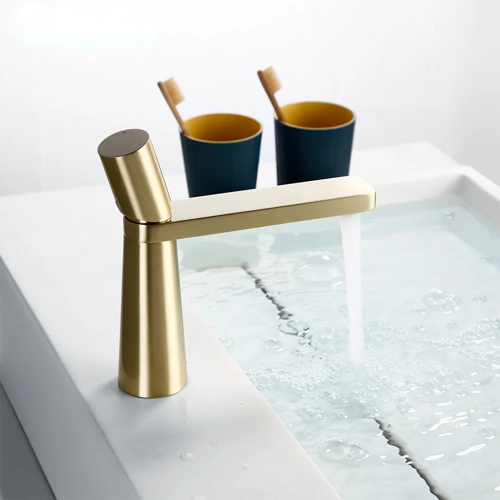 

Brass Single Hole Single Handle 360 Degree Rotation Deck Mounted Basin Hot and Cold Water Sink Bathroom Faucets Bathroom