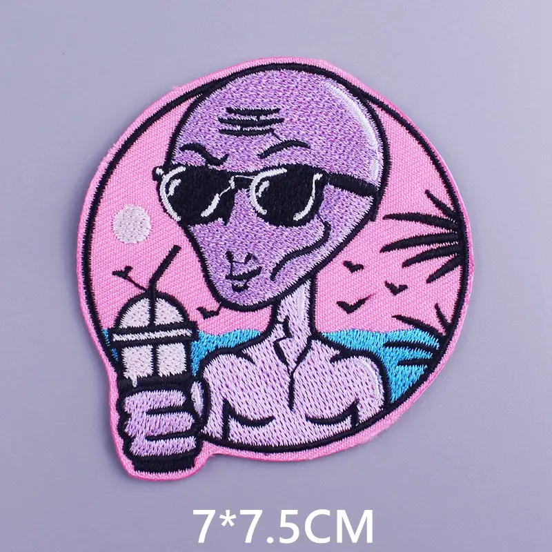 Aliens UFO Stripes Patch DIY Cartoon Embroidered Patches for Clothing Stickers Iron on Space Patch on Clothes Badges Applique