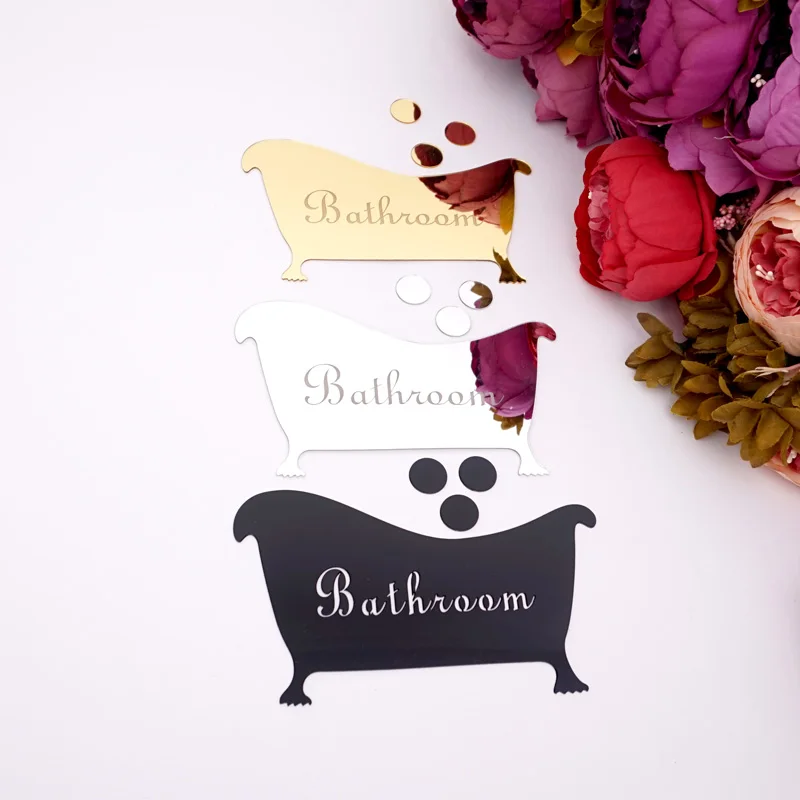 Bathroom Entrance Sign Acrylic Mirror Surface Door / Wall Sticker Shop Home Cafe Hotel Decoration