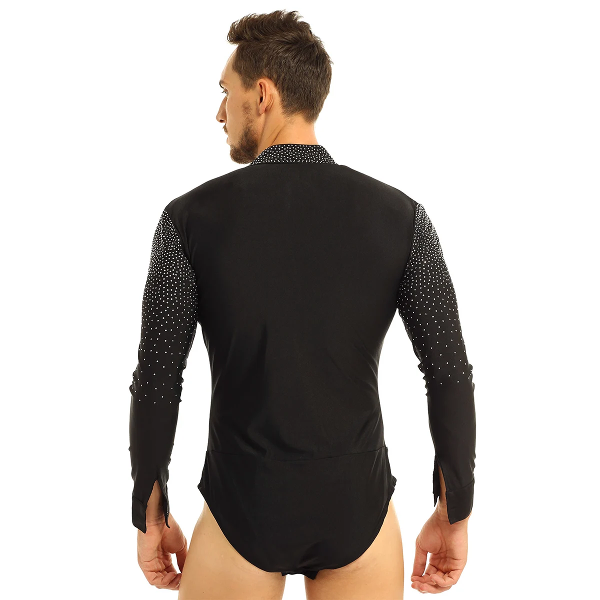 Adult Men Shiny Glitter Latin Dance Shirt Tops One-piece Homme Gymnastics Leotard Bodysuit  Man Male Ballroom Tango Dance Wear