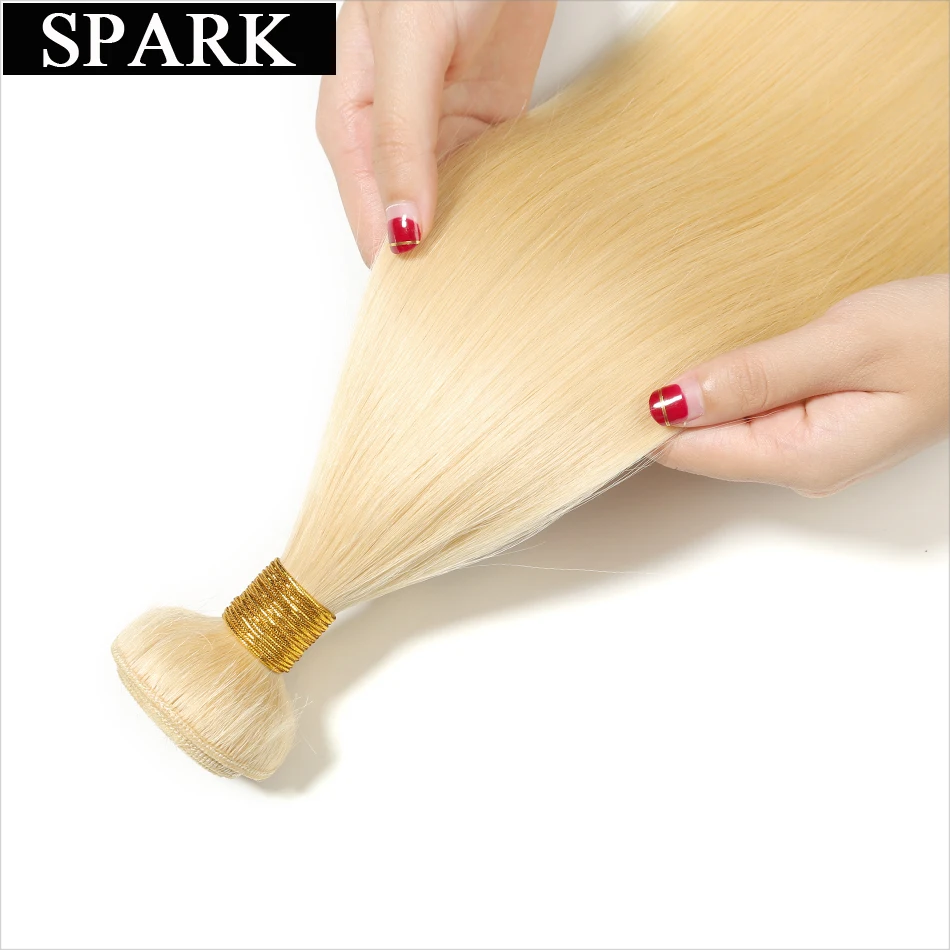 Spark Hair #613 Color Brazilian Virgin Hair Straight 1/3/4 Bundle Deals 100% Human Hair Weaving Honey Blonde Hair Extensions