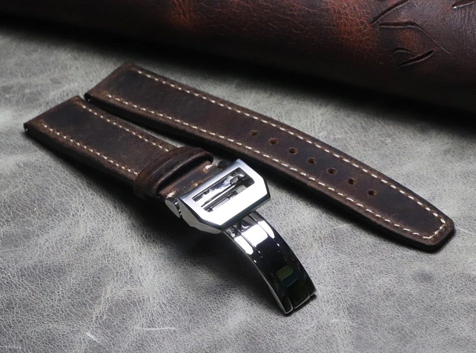 20mm 21mm 22mm Men\'s Vintage Brown Watch Band For IWC Leather Watch Strap Calfskin PORTUGIESER CHRONOGRA Bracelet Belt Pulseir