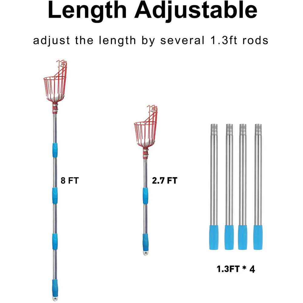 Recolector de frutas ajustable de 260cm, cesta profunda para recolección conveniente, recolector de manzana, melocotón, herramientas de jardín