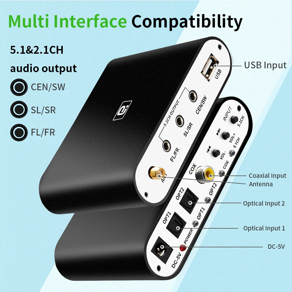 DA615 5.1CH Audio Decoder Bluetooth 5.0 Reciever DAC Wireless Audio Adapter Optical Coaxial AUX USB Disk Play DAC  DTS AC3 FLAC