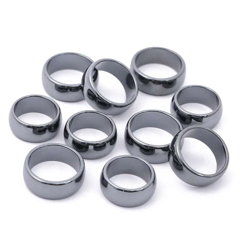 Free Drop Shipping Fashion Jewelry smooth 10mm Width Arc Black Female Hematite Rings Natural Couple Men\'s Women\'s  wholesale