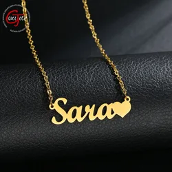 Goxijite Custom Name Necklace For Girl Personalized Handmade Love Heart Name Charm Jewelry Gift Stainless Steel