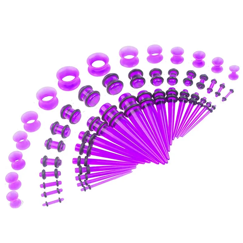 50PCS Acrylic Ear Stretching Kit 14-00G Silicone Ear Gauge Plugs and Tunnel Taper Gauge Set Stretcher Piercing Jewelry