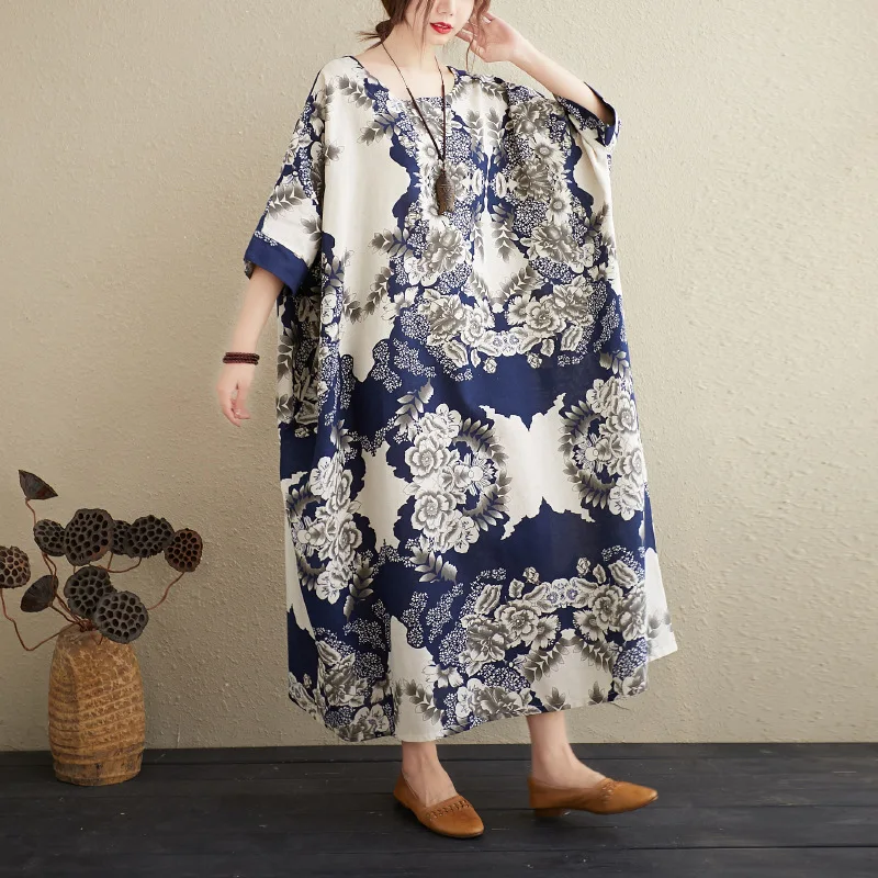 

Female new summer plus plus size celebrity style large swing short sleeve printed loose dress