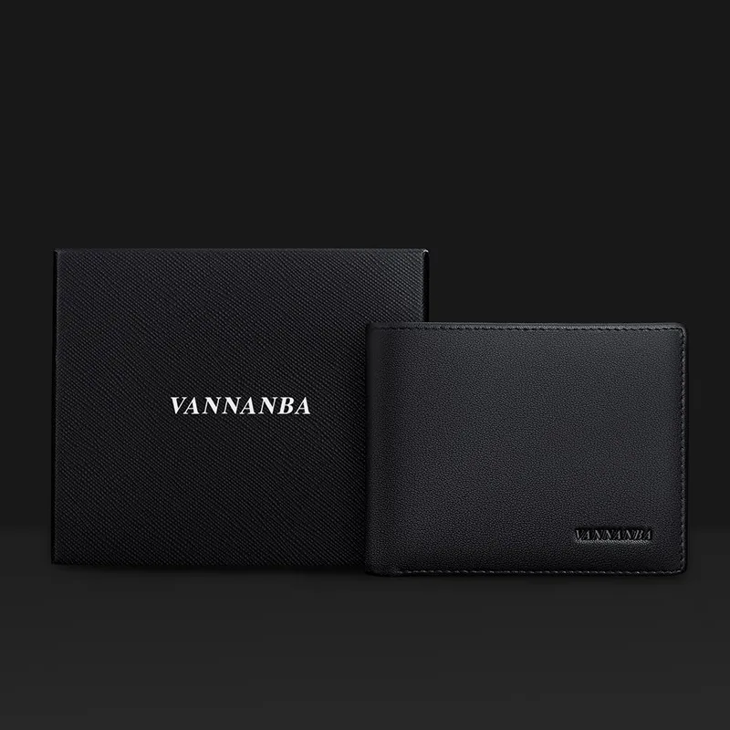 Vannanba Men's Slim Wallet Genuine Leather Mini Purse Casual Design Bifold Wallet Brand Short Slim Wallet