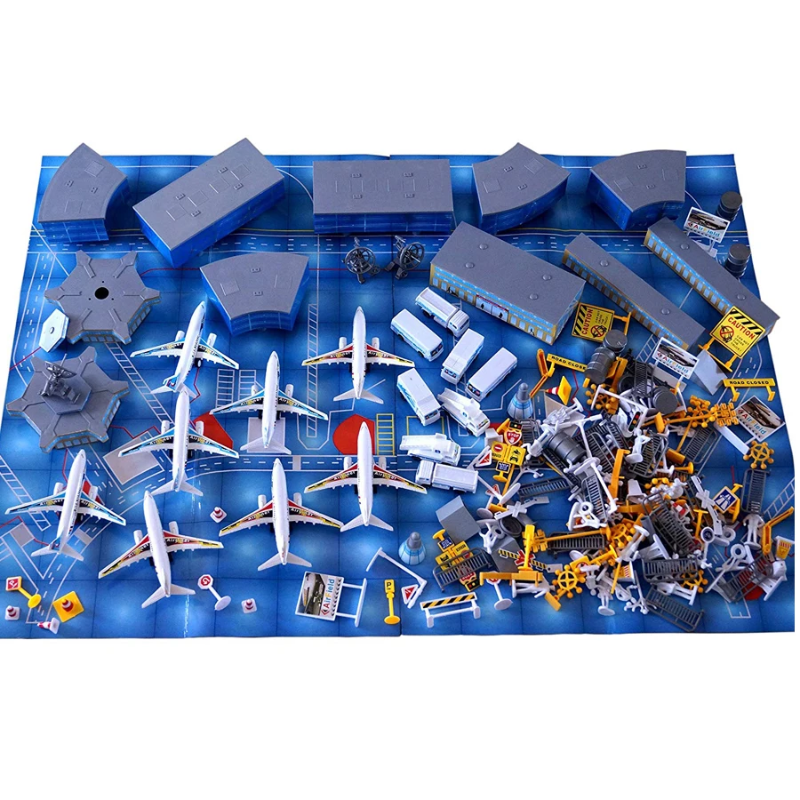 200Pcs Aircraft Airports Model Toy Figures Plastic Vechile Airplane Playset Airport Assembled Toys for Children Kids Boys Gift