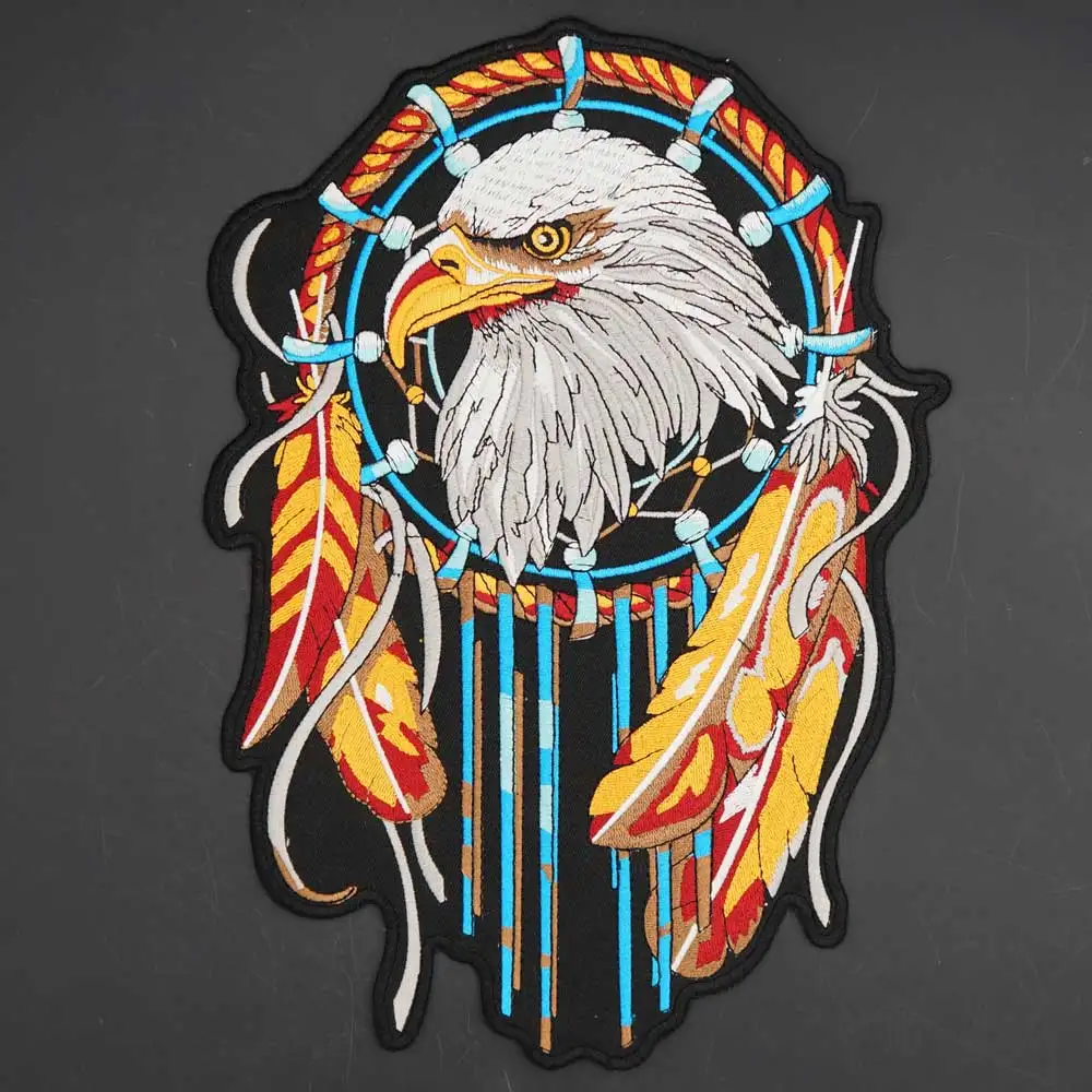 Large Indian Eagle Embroidery Motorcycle Biker Patch for Clothing Hat Bags Iron on Backing