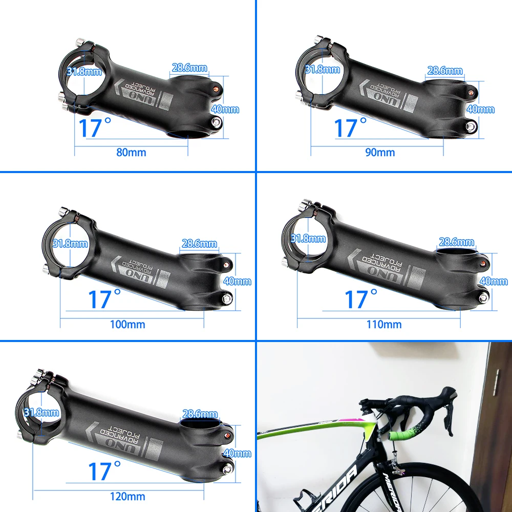 UNO Bike Stem 17 Degree Ultralight Alu 7050 MTB Road Bicycle Stem 31.8mm 80/90/100/110/120mm Kalloy MTB Stem Bicycle Power Parts