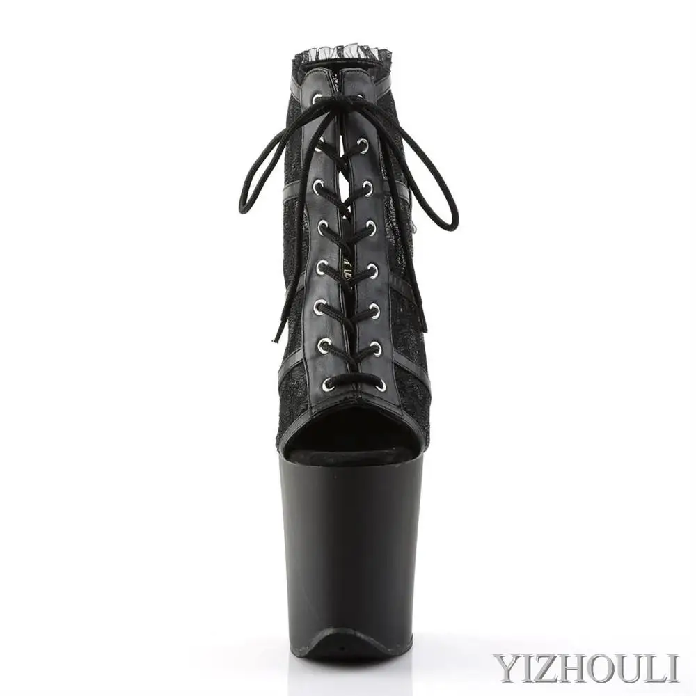 Bottines d\'été Sexy, chaussures ajourées en dentelle pour les fêtes et les boîtes de nuit, talons de 20cm pour les mannequins, chaussures de danse