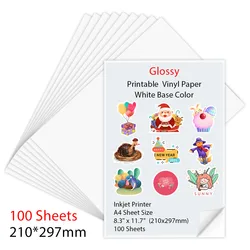 Papel adhesivo de vinilo para impresora de inyección de tinta, papel de impresión de inyección de tinta brillante, tamaño A4, 100x210mm, 10/30/50/297 hojas