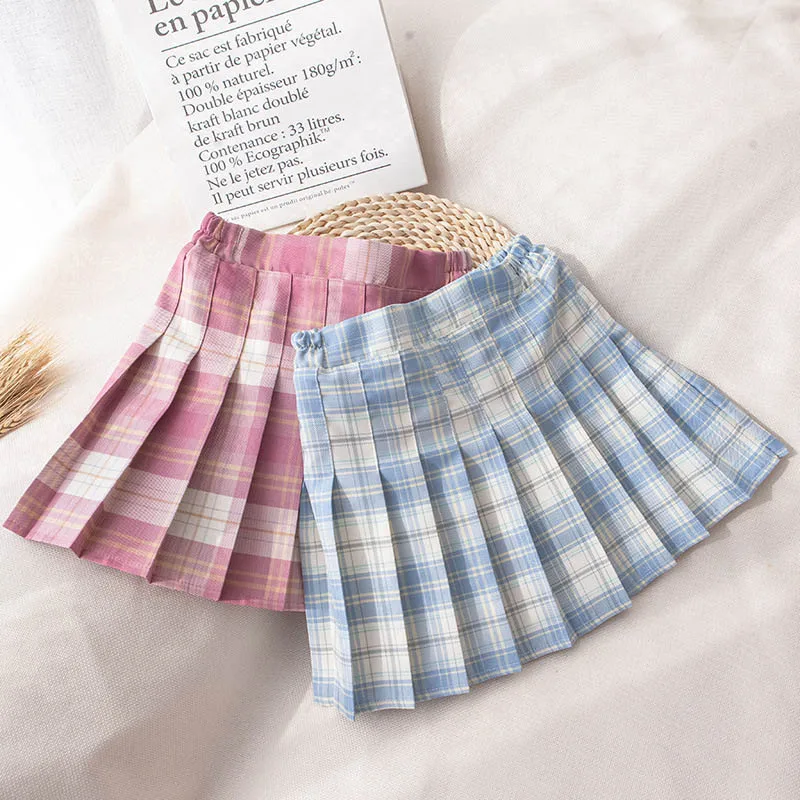 Fashion 4-12 Years Children Girls Pleated Skirts Kids College Style Student Performance Plaid Skirts For Girls Bottom Clothes