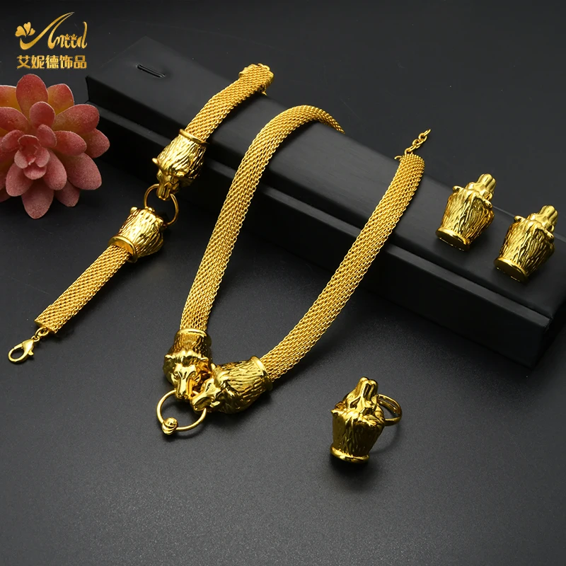 ANIID Dubai African Jewelry Sets For Women Big Animal Indian 24K Gold Color Jewelery Nigerian Necklace Ring Earring Wedding