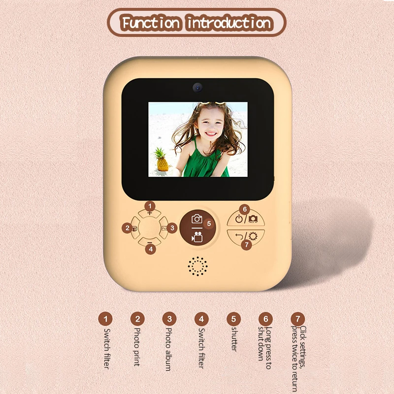 طابعة كاميرا فورية للأطفال للفتيات 1080P HD كاميرا رقمية مع ورق طباعة الصور هدايا عيد ميلاد للأطفال كاميرا طباعة Instax