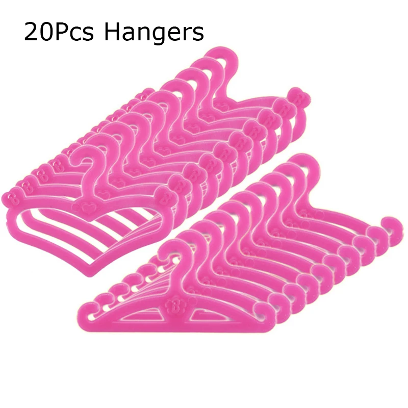 20Pcs/set Pink Mini Hangers Dress Clothes Holder Wardrobe Accessories Pink Hangers For 1/6 Doll Ken Clothes Dress Dollhouse