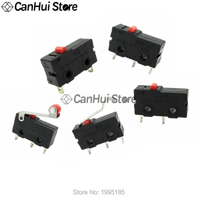 10Pcs Mini Micro Limit Switch NO NC 3 Pins PCB Terminals SPDT 5A 125V 250V 29mm Roller Arc lever Snap Action Push Microswitches